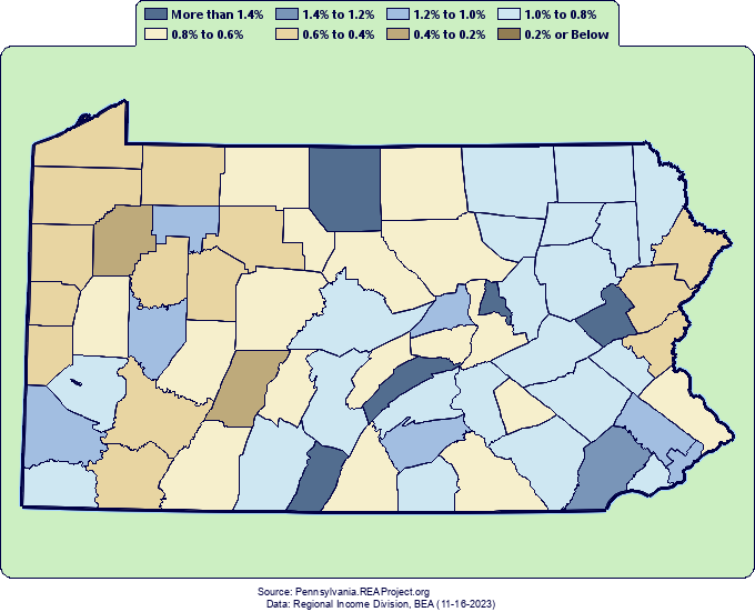 Real* Average Earnings Per Job Growth by County